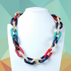 Color Block PVC Anchor Link Statement Necklace